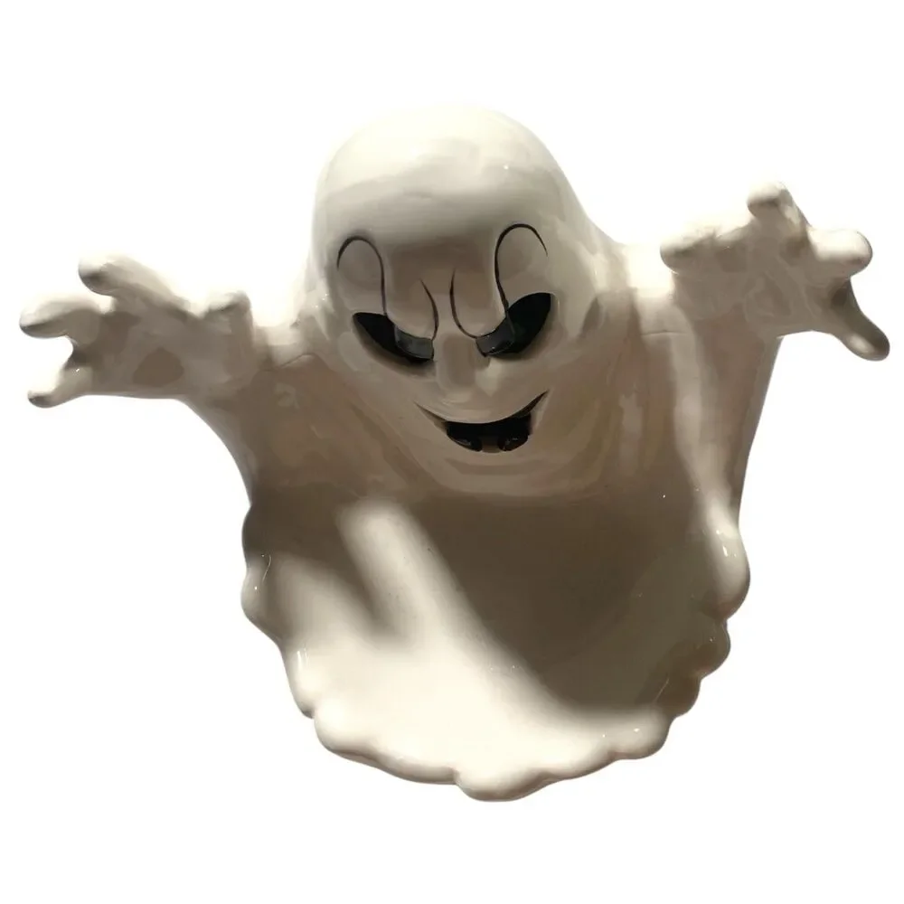 Vintage 1992 New Creative Enterprises Ceramic Ghost Halloween Candy Dish WORKS!